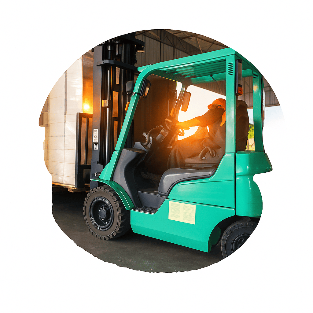 Forklift loading pallets in a warehouse